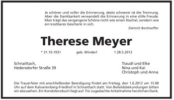 Traueranzeige von Therese Meyer von Pegnitz-Zeitung